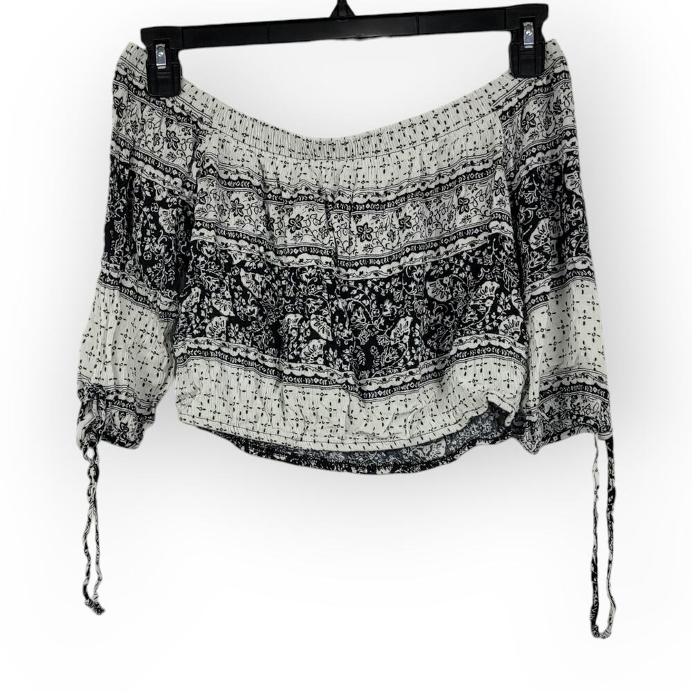 Polly & Esther Floral Print Off-The-Shoulder Crop Top Size M Boho Cottagecore
